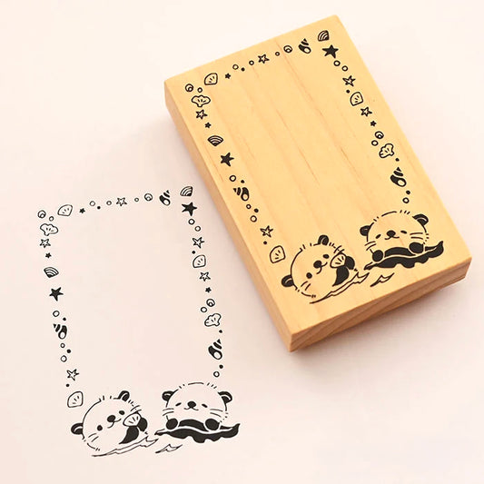 Tampon en bois - Loutres et Coquillages