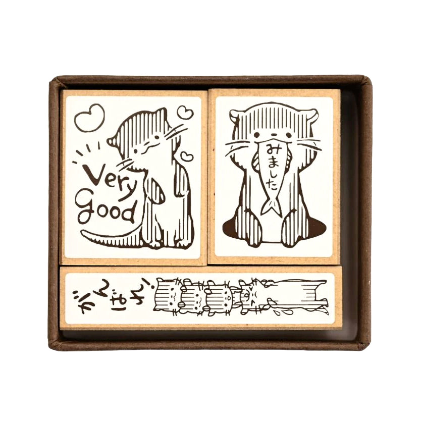 Tampons en bois - Loutre - Set de 3 tampons