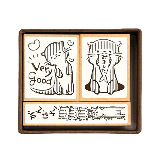 Tampons en bois - Loutre - Set de 3 tampons