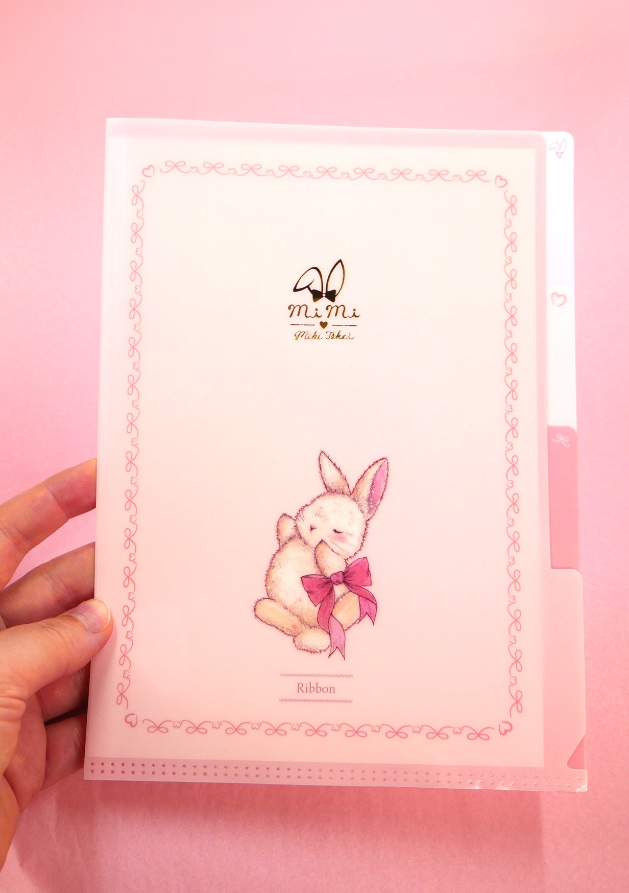 Pochette de rangement rose à 3 onglets - Collection Ribbon Rabbit Miki Takei