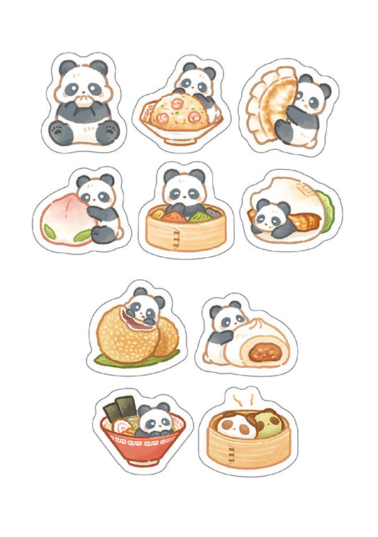 Flake stickers - Panda et nourriture asiatique