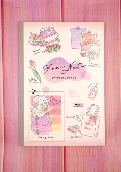 Cahier japonais avec feuilles détachables - Free Note Pink
