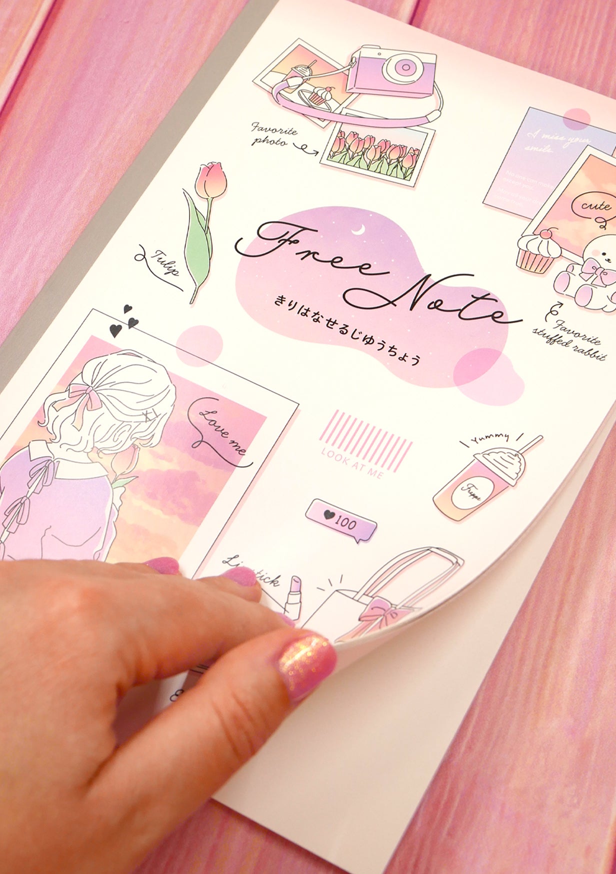 Cahier japonais avec feuilles détachables - Free Note Pink