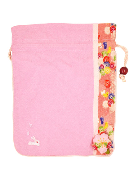 Pochette en tissu japonais - Sakura fleur de cerisier - rose bonbon