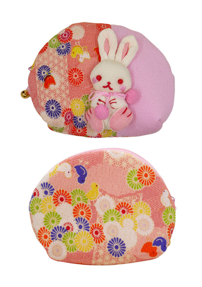 Pochette en tissu japonais - Lapin kawaii rose clair