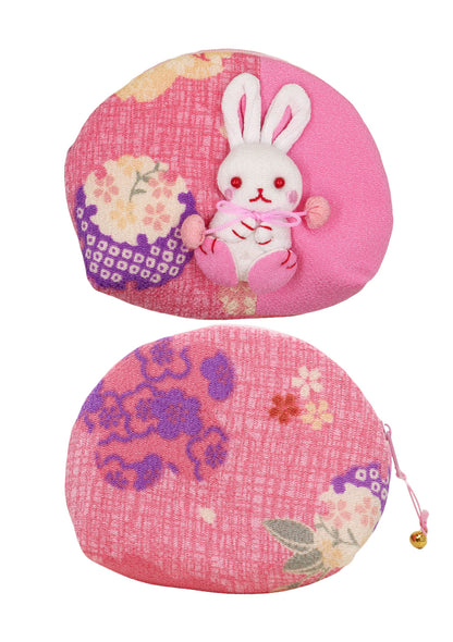 Pochette en tissu japonais - Lapin kawaii rose sakura