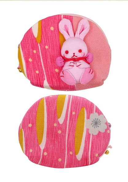 Pochette en tissu japonais - Lapin kawaii rose vif