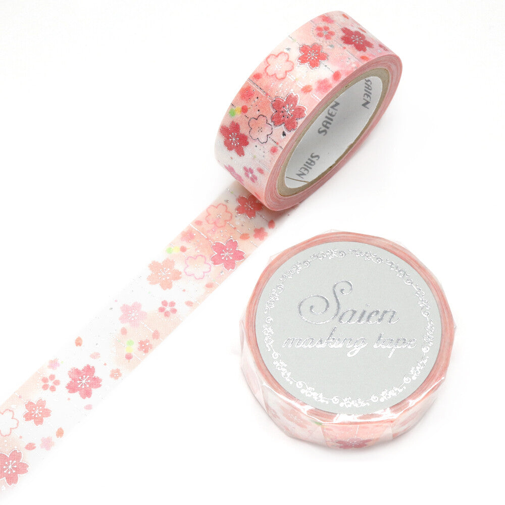 Washi tape - Sakura rose et argenté (fleur de cerisier)