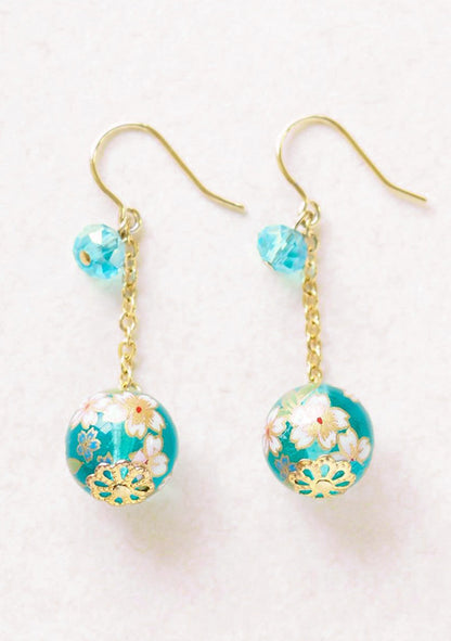 Boucles d'oreilles japonaises sakura pendantes Muk - bleues