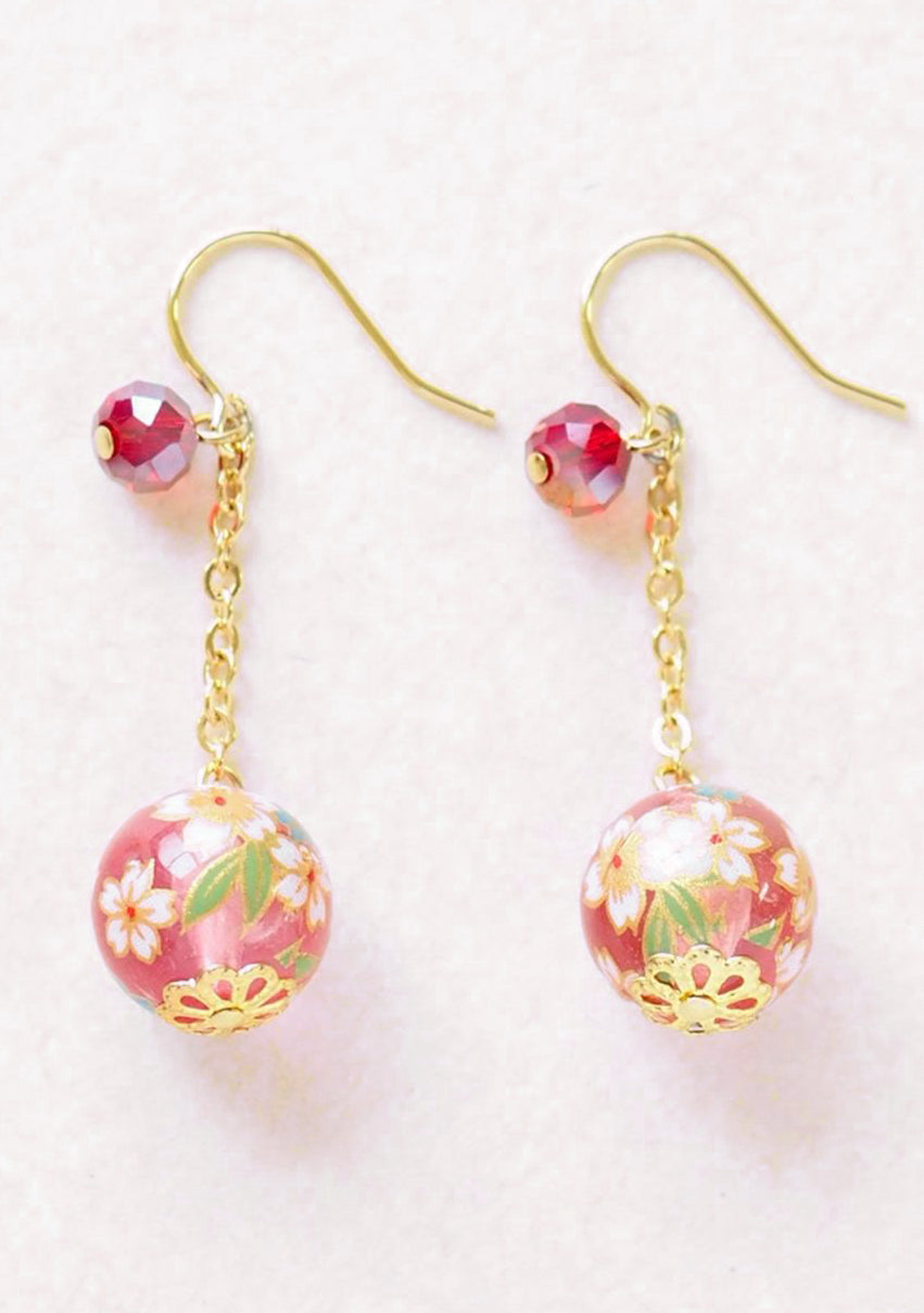 Boucles d'oreilles japonaises sakura pendantes Muk - rouges