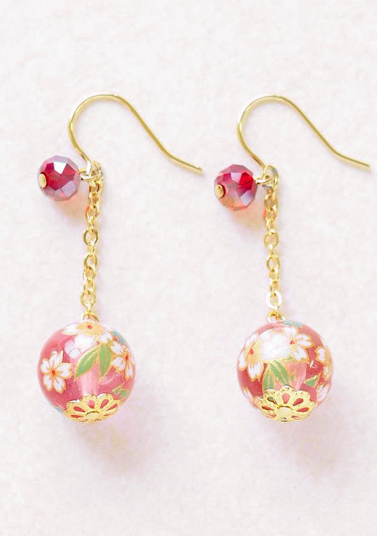 Boucles d'oreilles japonaises sakura pendantes Muk - rouges