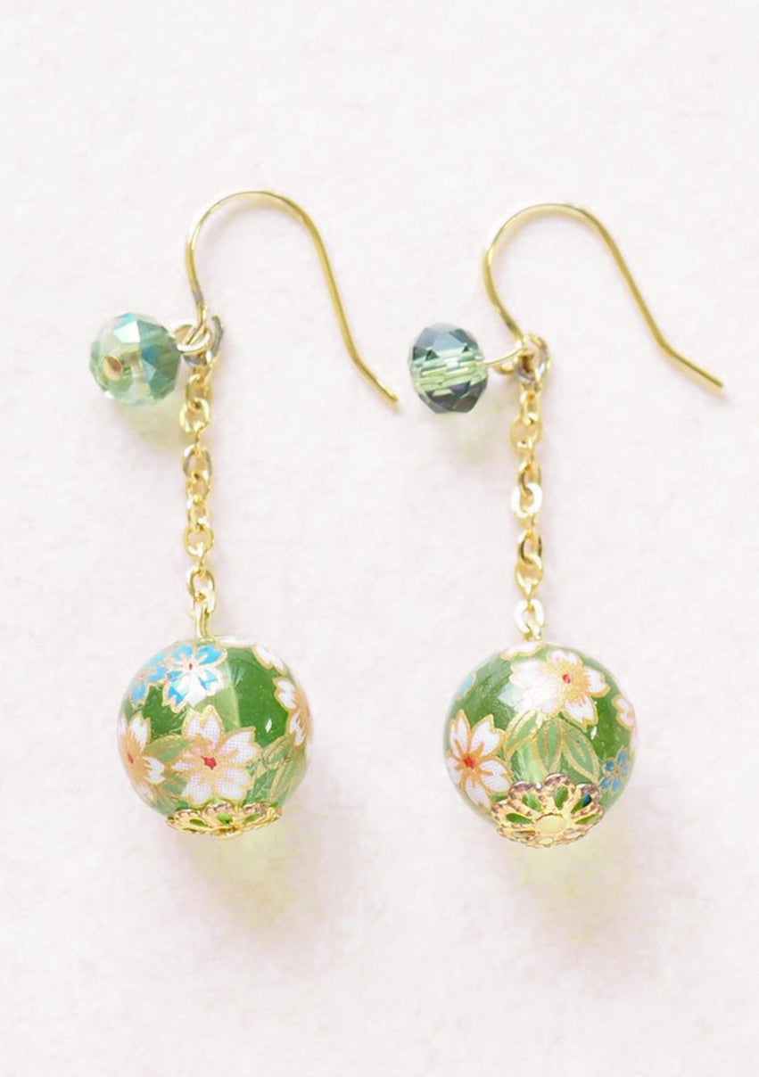 Boucles d'oreilles japonaises sakura pendantes Muk - vertes