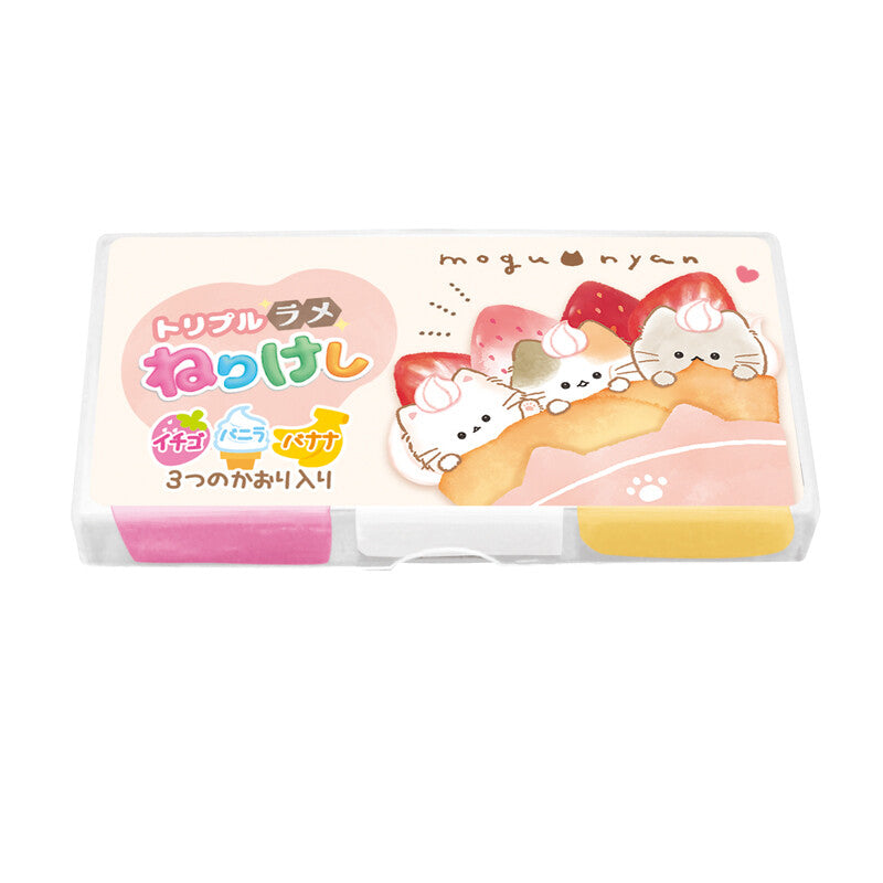 Set de trois gommes parfumées malléables - chat Mogunyan et crêpes