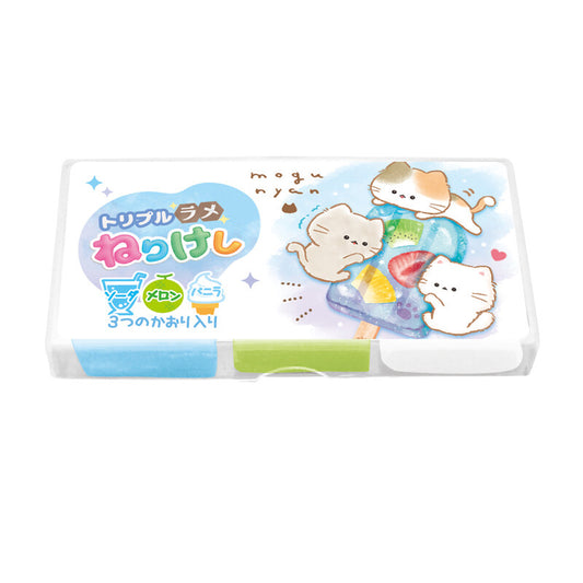 Set de trois gommes parfumées malléables - chat Mogunyan et glace aux fruits