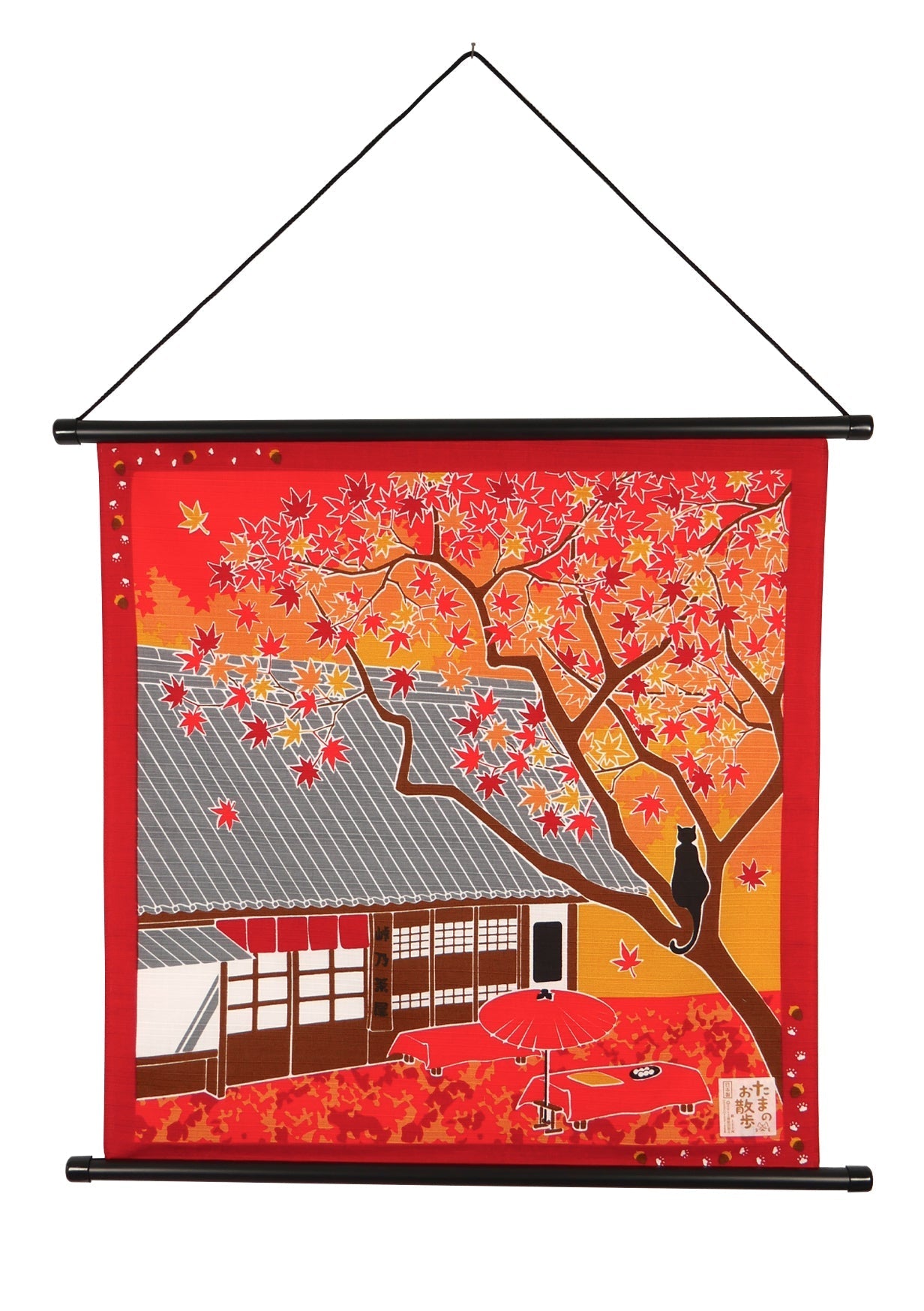 Furoshiki - Chat et feuilles d'automne momiji avec support mural