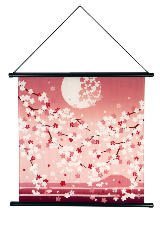 Furoshiki - Cerisiers en fleurs et mont Fuji avec support mural