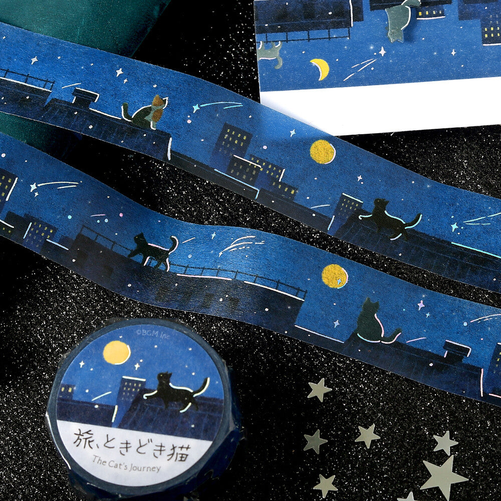 Washi tape - The Cat's Journey - Chats et nuit étoilée