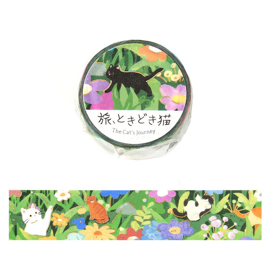 Washi tape - The Cat's Journey - Chats dans une prairie fleurie