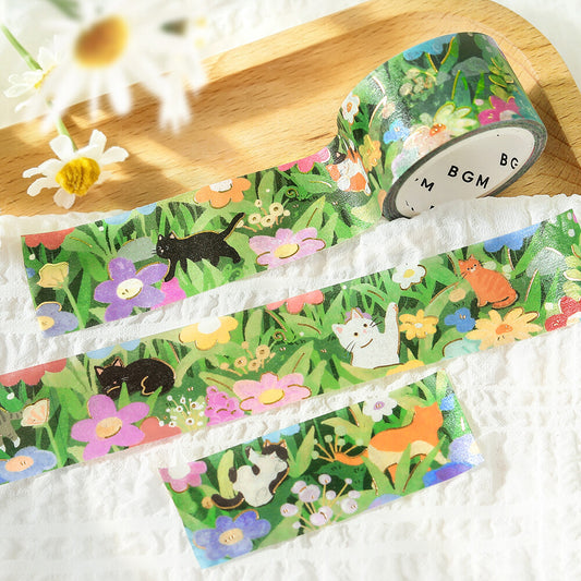 Washi tape - The Cat's Journey - Chats dans une prairie fleurie